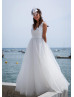 Ivory Cotton Polka Dot Tulle V Back Stunning Wedding Dress 